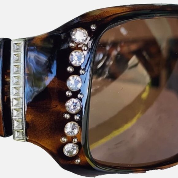 VG DESIGNER WOMEN’S SUNGLASSES BROWN RHINESTONE UV400 LUXURY EYEWEAR PROTECTION - Picture 5 of 7